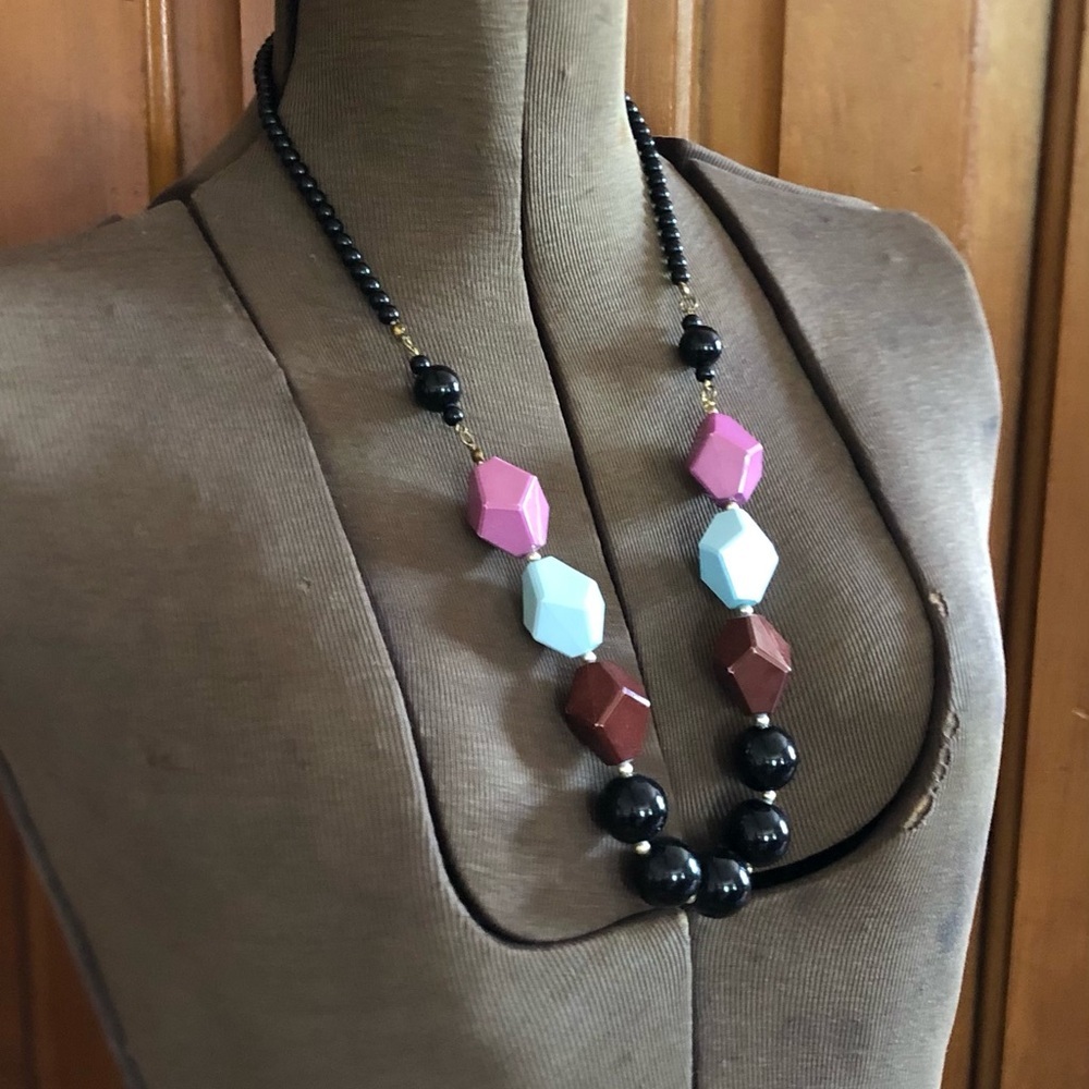 Vtg Chunky Beaded Statement Necklace